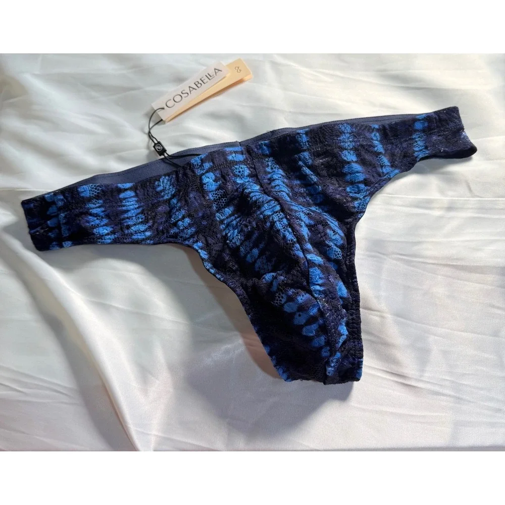 Cosabella Men's Lace G-String Thong‎ LOLA Blue Black Stretch Sexy NWT Size S